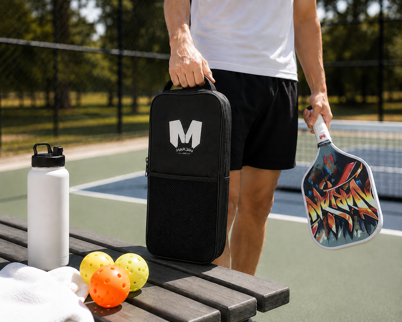 Marjan NYC PickleBall Paddle Bag – Neoprene Backpack for 2 Paddles & 4 Balls