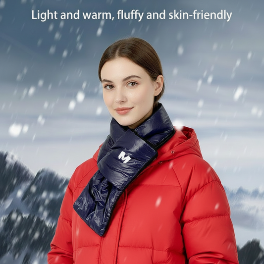 Female model with red puffer jacket