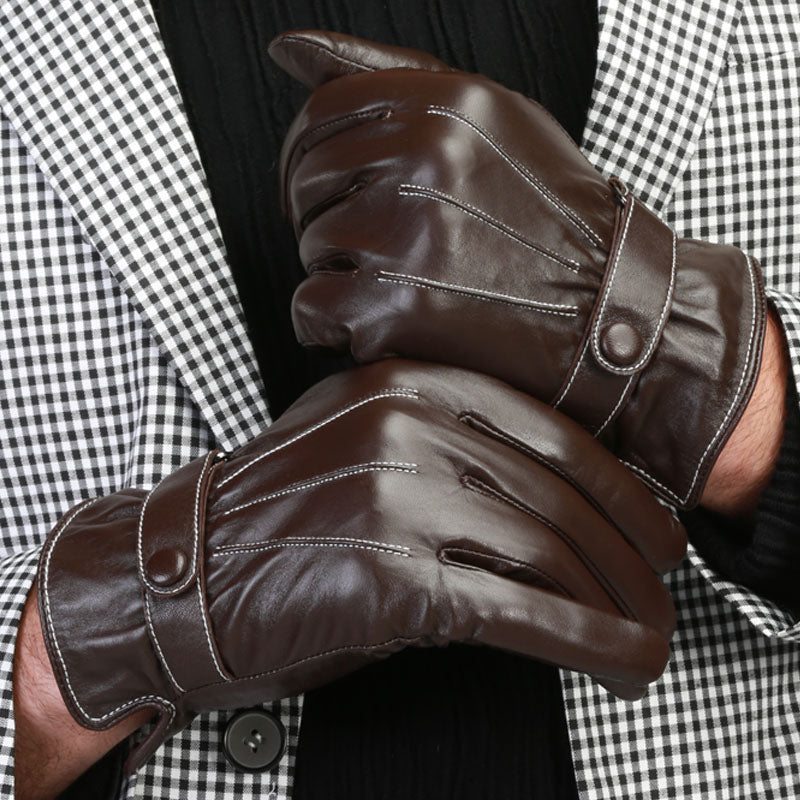 Thermal Touch Screen Genuine Leather Gloves for Men - marjan nyc inc