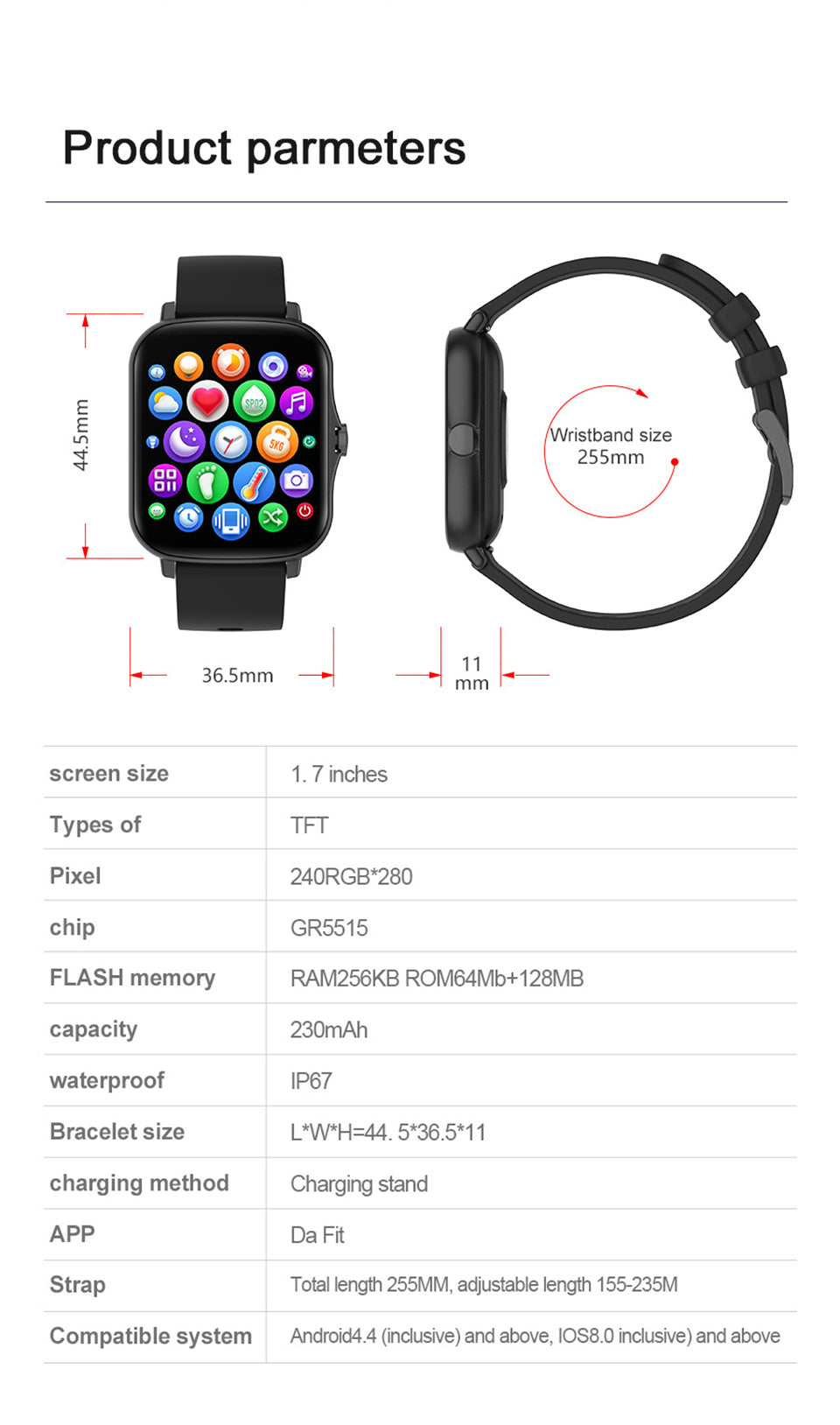 Y20PRO 1.7 inch Screen BT Call Independent Music Playback Heart Rate Smartwatch
