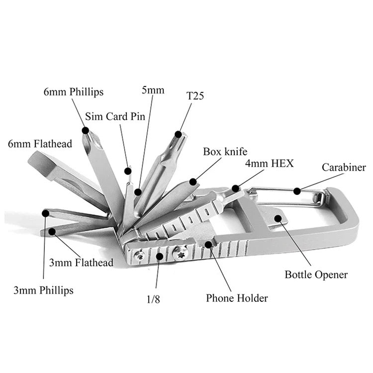 13 in 1 stainless steel folding keychain multitools bike tools EDC with screwdriver, wrench, compact pocket tools