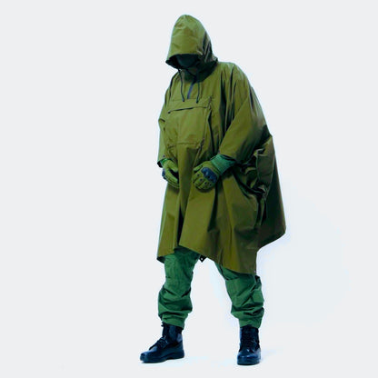 Military Poncho with Storage Pocket - 10,000mm Waterproof Nylon Shelter for Tactical & Survival