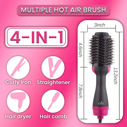Pink Multi-Functional Electric Hair Straightener and Curler Hot Comb for Women