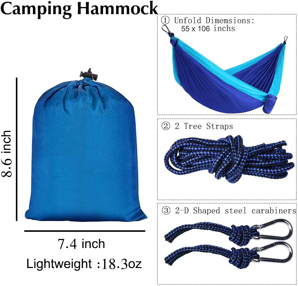 Lightweight Parachute Nylon portable Hammock with tree ropes and carabiner