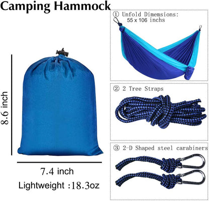 Lightweight Parachute Nylon portable Hammock with tree ropes and carabiner