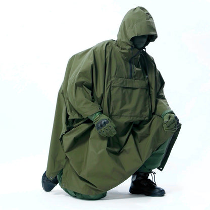 Military Poncho with Storage Pocket - 10,000mm Waterproof Nylon Shelter for Tactical & Survival