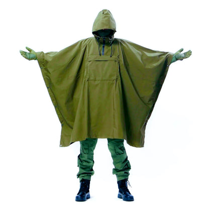 Military Poncho with Storage Pocket - 10,000mm Waterproof Nylon Shelter for Tactical & Survival