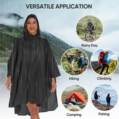 Waterproof Ripstop Rain Poncho with Hood & Storage Bag