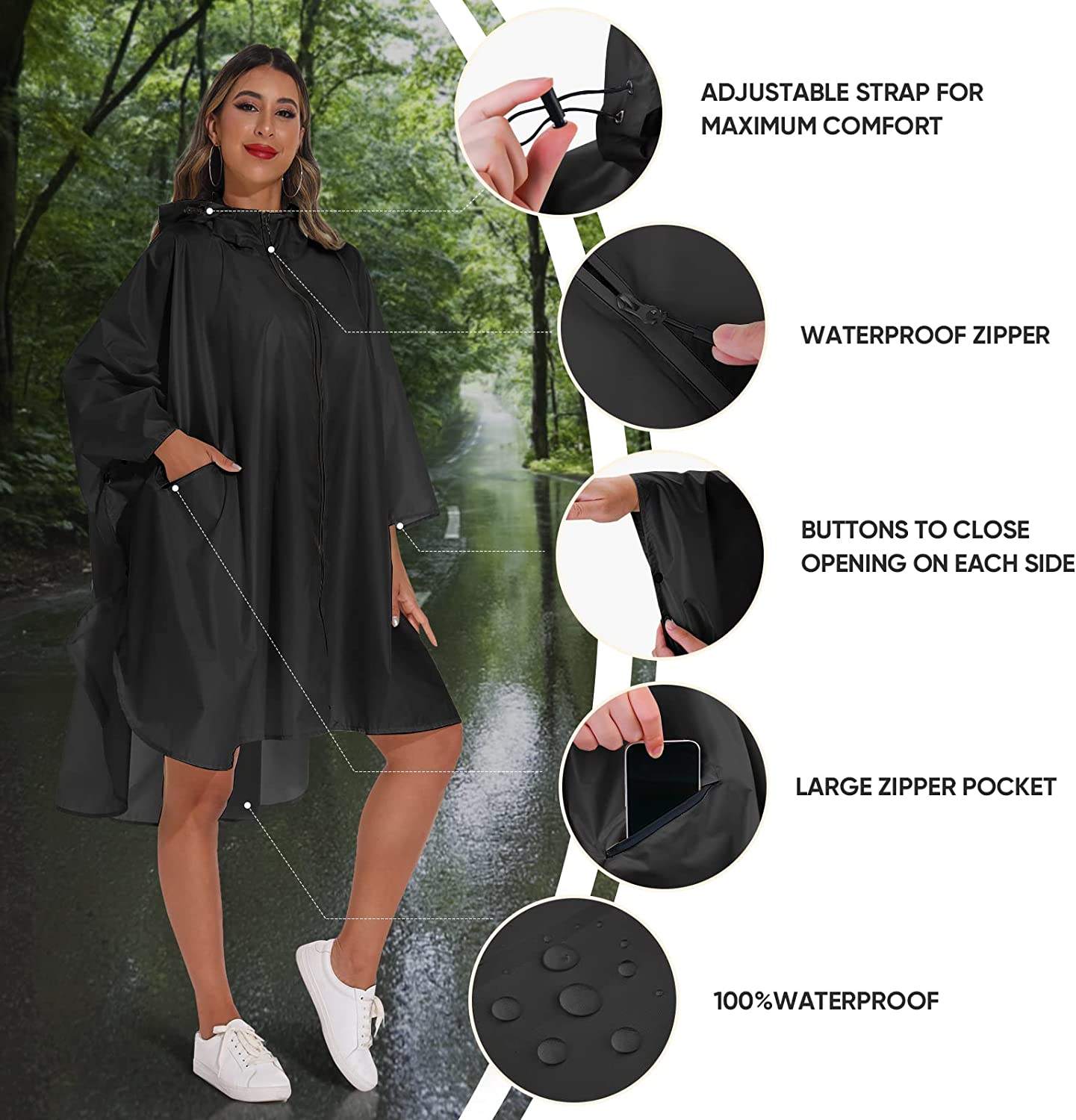 Waterproof Ripstop Rain Poncho with Hood & Storage Bag