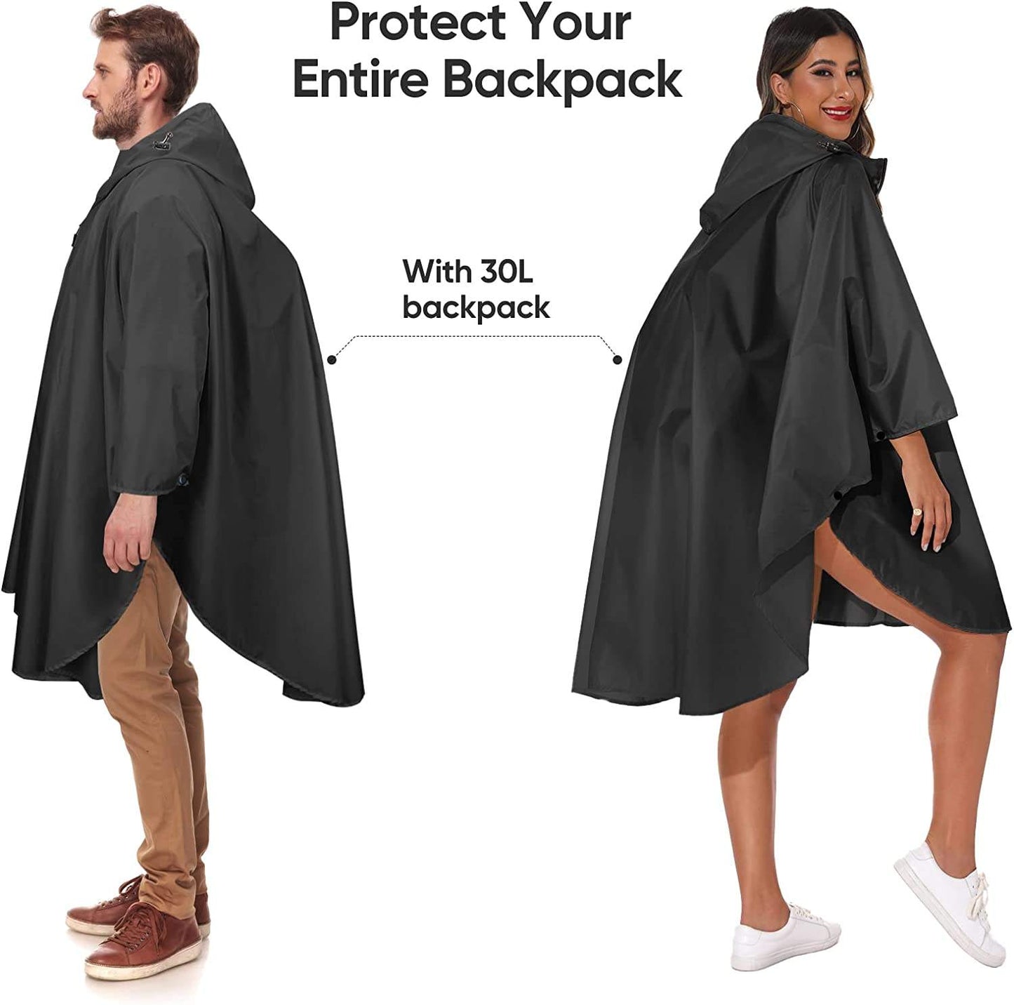 Waterproof Ripstop Rain Poncho with Hood & Storage Bag