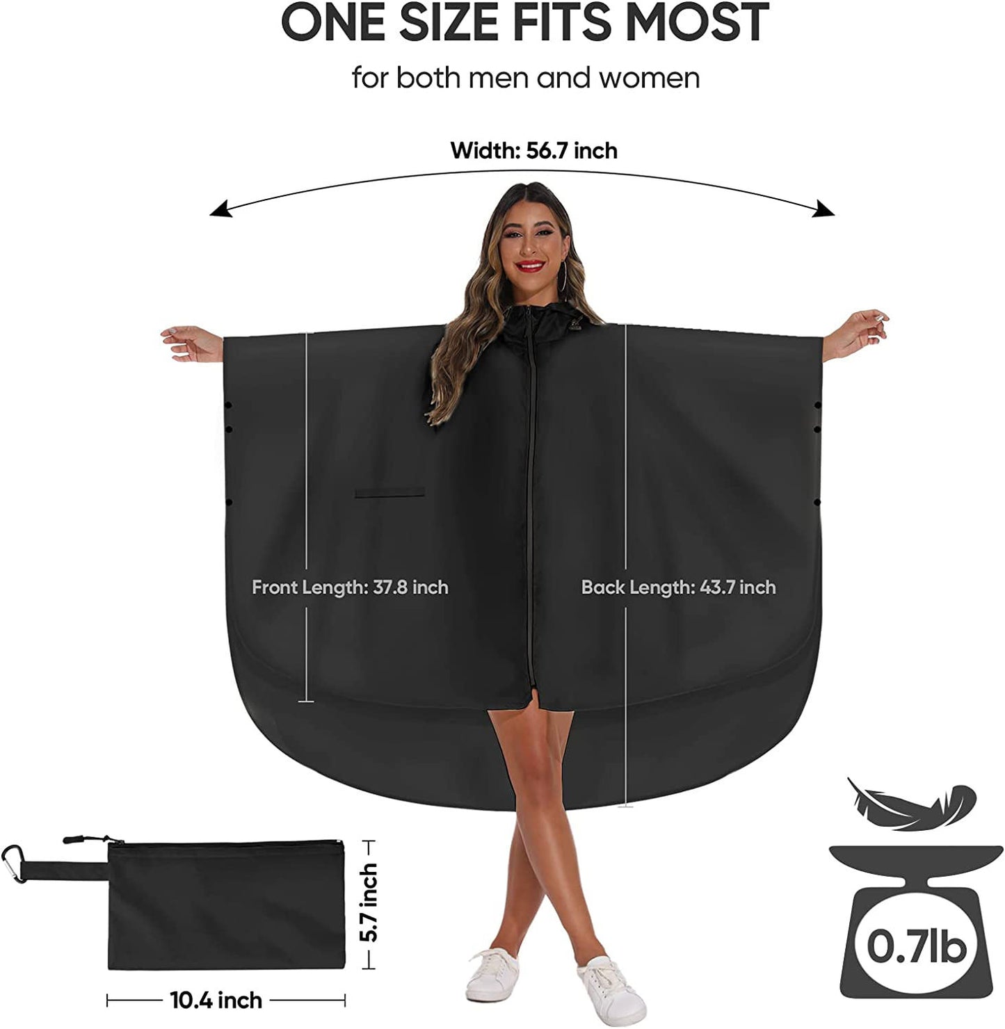 Waterproof Ripstop Rain Poncho with Hood & Storage Bag