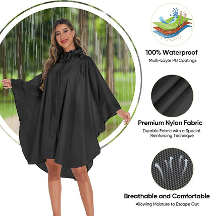 Waterproof Ripstop Rain Poncho with Hood & Storage Bag