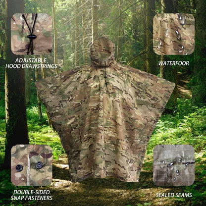 Waterproof Ripstop Rain Poncho with Hood & Storage Bag