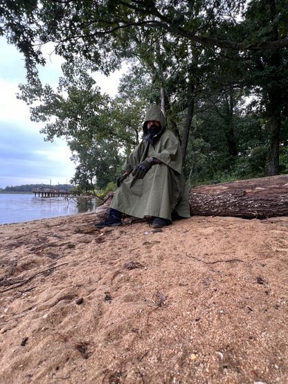 Military Poncho with Storage Pocket - 10,000mm Waterproof Nylon Shelter for Tactical & Survival