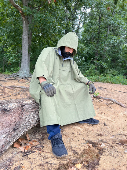 Military Poncho with Storage Pocket - 10,000mm Waterproof Nylon Shelter for Tactical & Survival