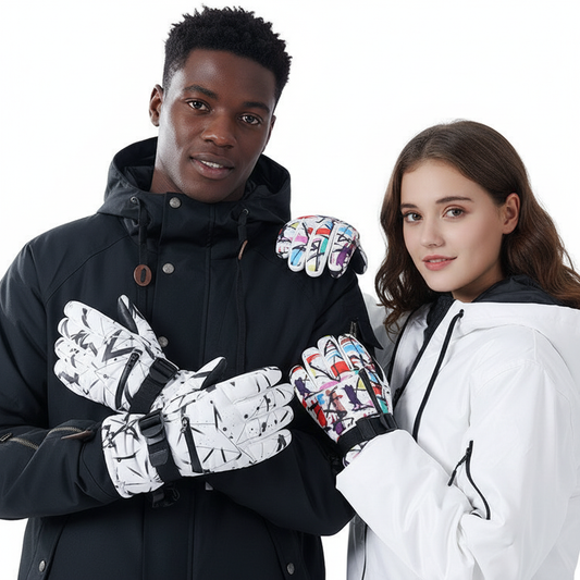 Winter Thermal Gloves - White Graffiti Print with Diverse Models