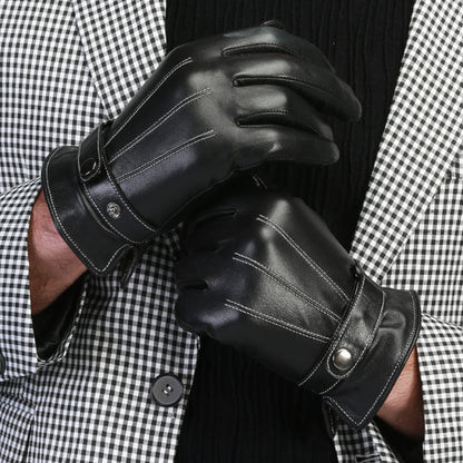 Thermal Touch Screen Genuine Leather Gloves for Men - marjan nyc inc