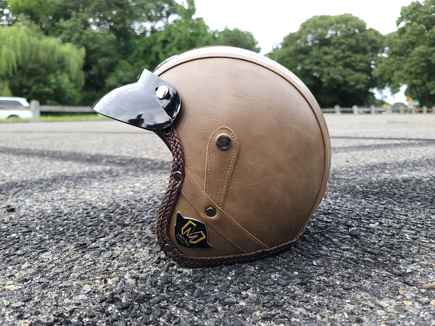 Marjan NYC Classic ABS Open Face Motorcycle Retro Vintage Leather Helmet
