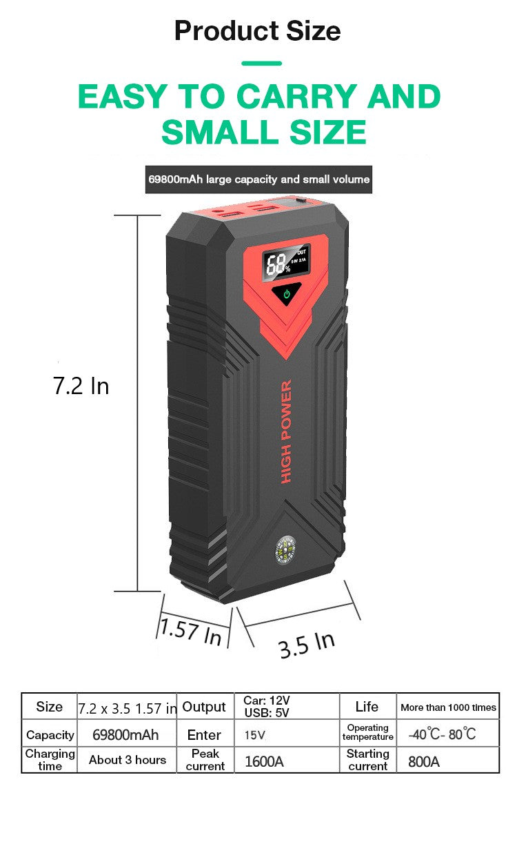 Multifunctional 1600A Peek Car Emergency Starting Power Supply and Flashlight