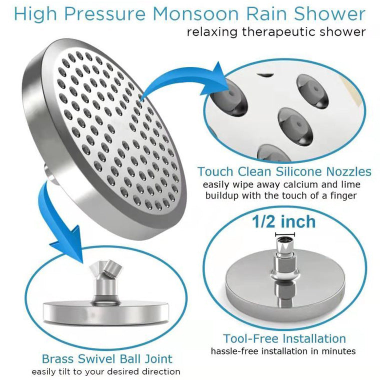 5 Modes 6 Inch High Pressure ABS Chrome Plated Round Rainfall Shower Head