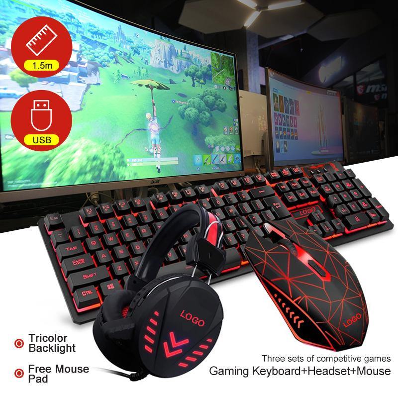Home Illuminated Wired Backlight Desktop Gamer Gift 4 in 1 Computer Gaming Mouse Keyboard Headset Kits - marjan nyc inc