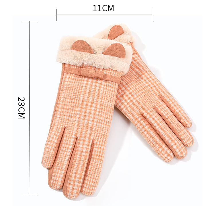 Warm Plush Winter Protection Touch Screen Skin Friendly Thermal Plaid Gloves