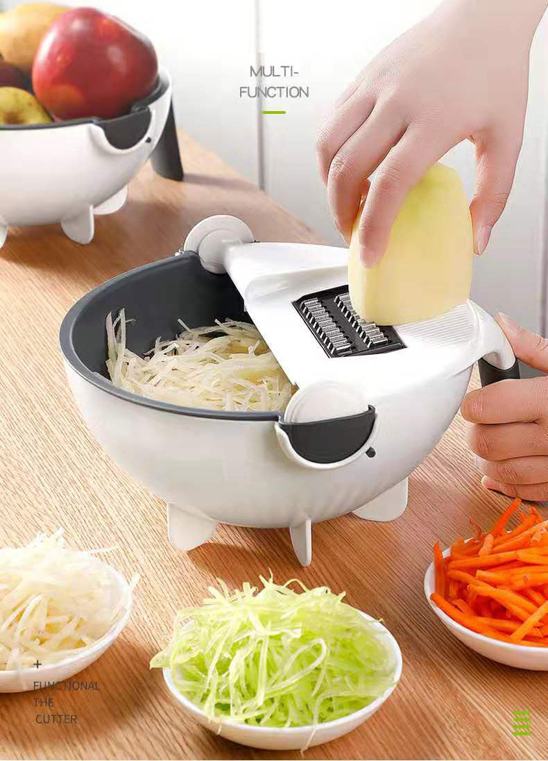  Multifunction Vegetable Cutter- 9 in 1 Vegetable Spiralizer  Cutter and Shredder with Drain Basket Large Capacity Vegetables Chopper  Portable Slicer: Home & Kitchen