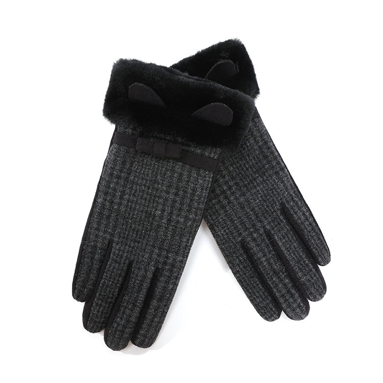 Warm Plush Winter Protection Touch Screen Skin Friendly Thermal Plaid Gloves