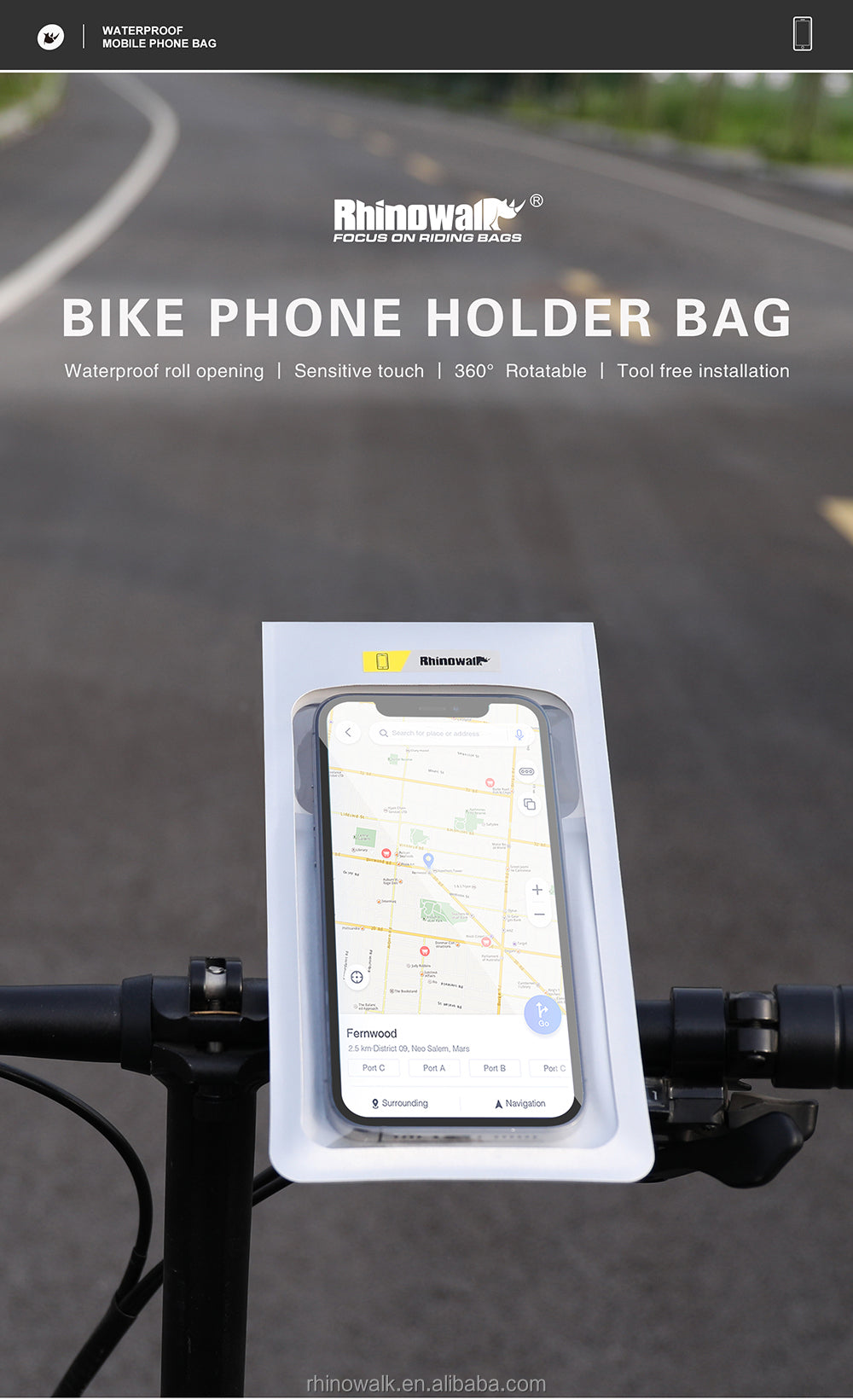 Waterproof Bike Phone Pouch Handlebar Cellphone Dry Bag Pack for Phone Below 7.2"