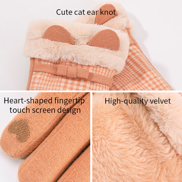 Warm Plush Winter Protection Touch Screen Skin Friendly Thermal Plaid Gloves