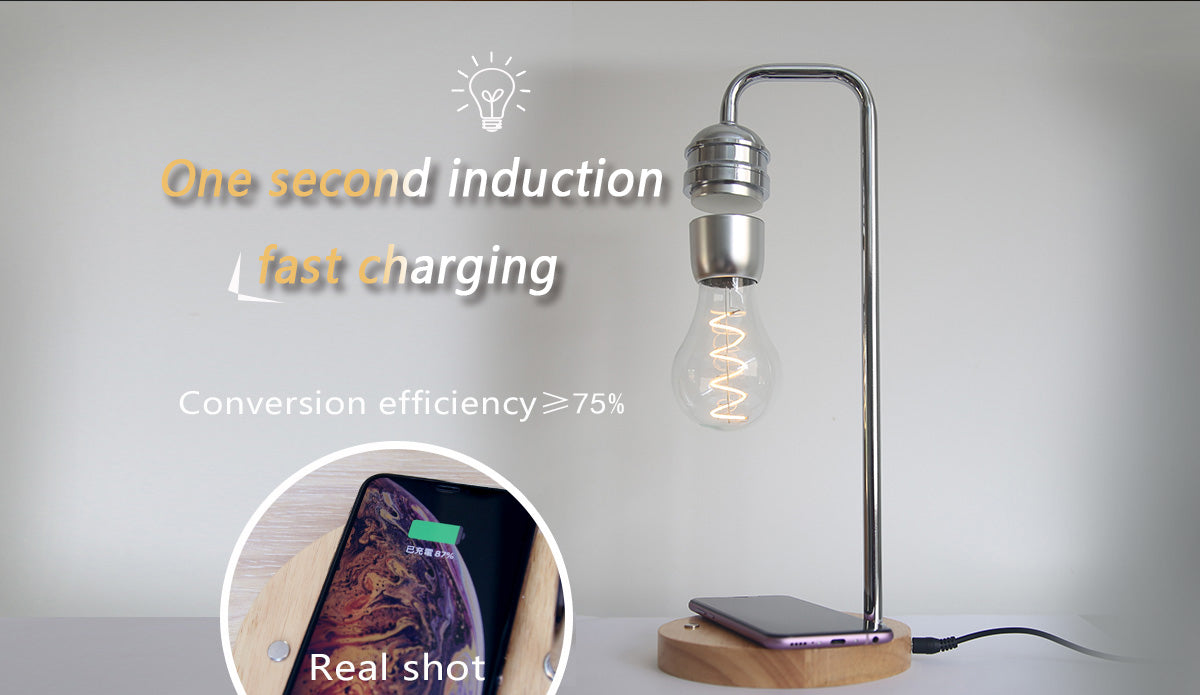 Smart Phone Wireless Charge Table LED Bulb Desk Wood Grain Floating Light Magnetic Levitating Lamp