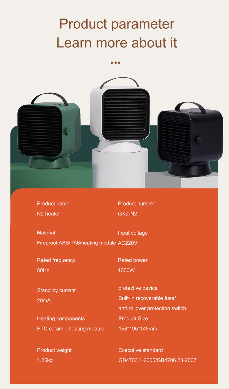 Heater Fan 3S Fast Heating 1000W Auto Oscillating Winter Room Heater Fan Portable Household Office Fan Heater