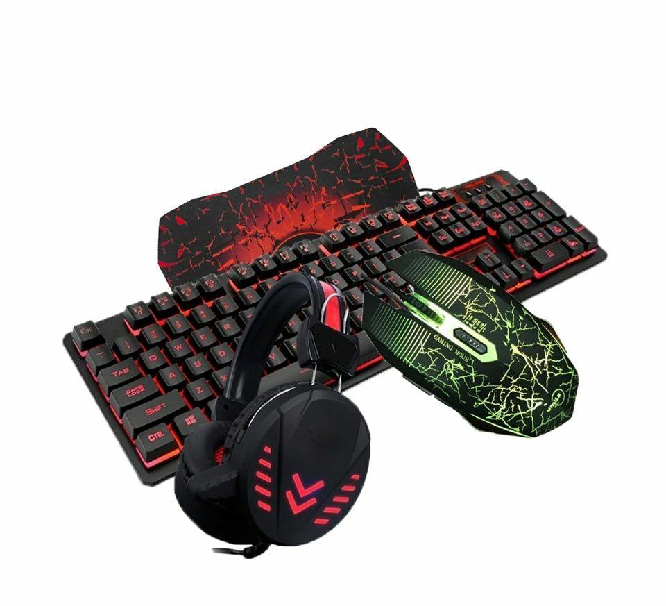 Home Illuminated Wired Backlight Desktop Gamer Gift 4 in 1 Computer Gaming Mouse Keyboard Headset Kits - marjan nyc inc
