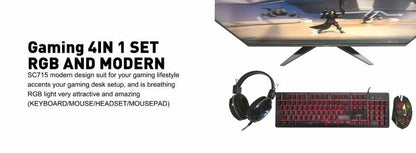 Home Illuminated Wired Backlight Desktop Gamer Gift 4 in 1 Computer Gaming Mouse Keyboard Headset Kits - marjan nyc inc