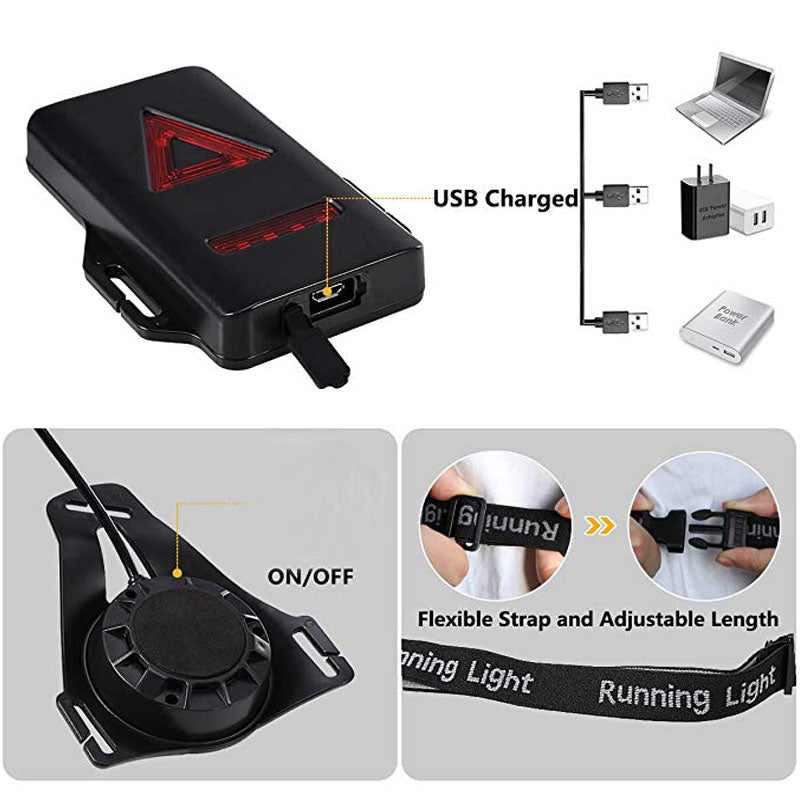 Outdoor Waterproof Chest Lamp USB Warning Jogging Night Run Lights With Adjustable Band